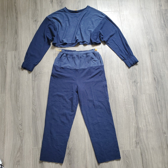 Free People Movement Set XS Blue Long Sleeve Crop Pant Surfside - Picture 1 of 11
